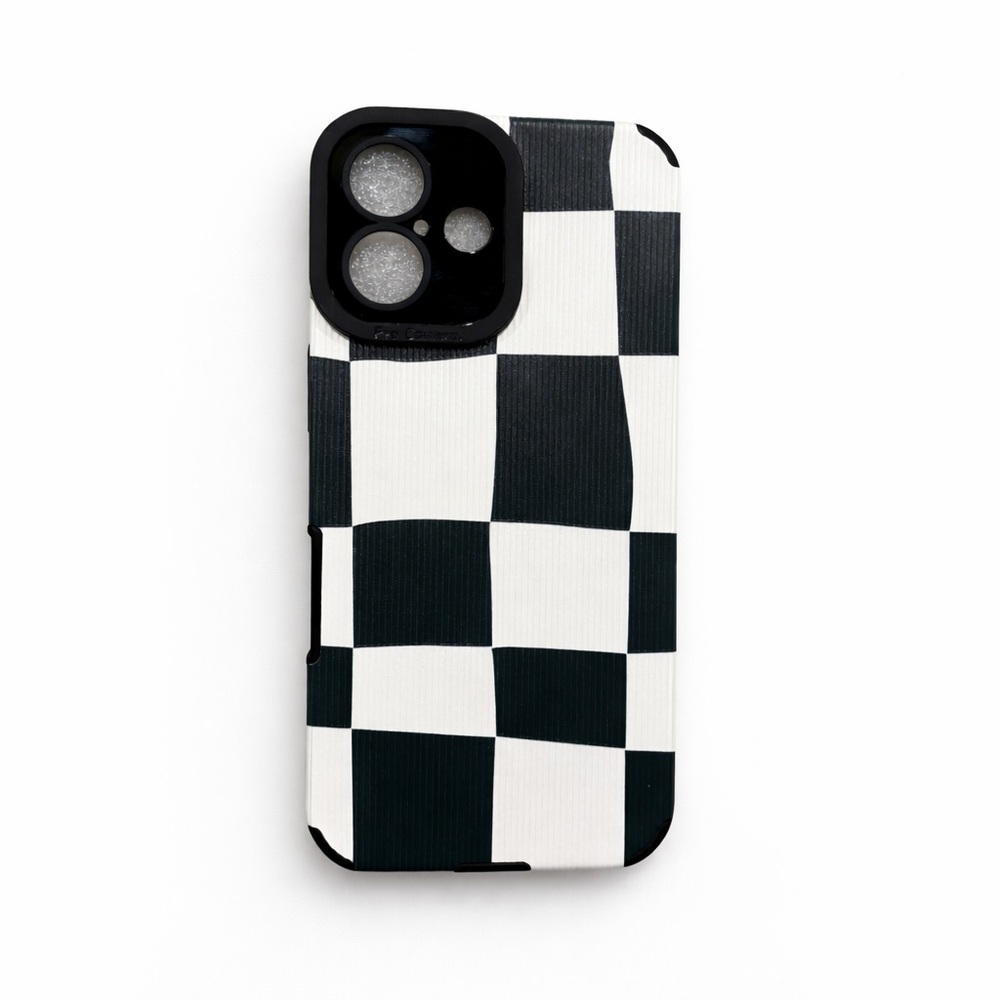 iPhone Phone Case Vertical Grain PU Leather Texture Checker Pattern Green